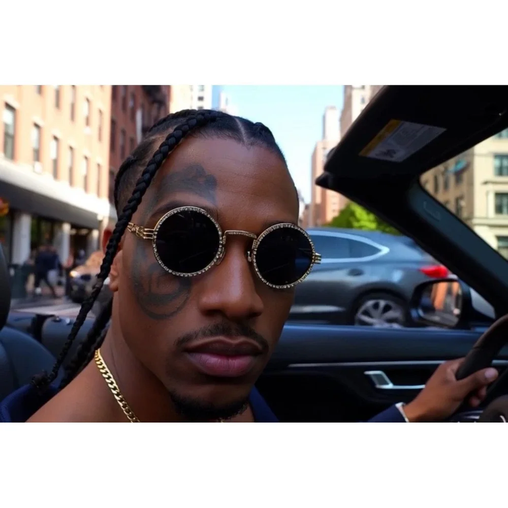 Diamond‎ Sunglasses Dark Black Lens Street Wear Hip Hop Gang Shades UV400 Trendy